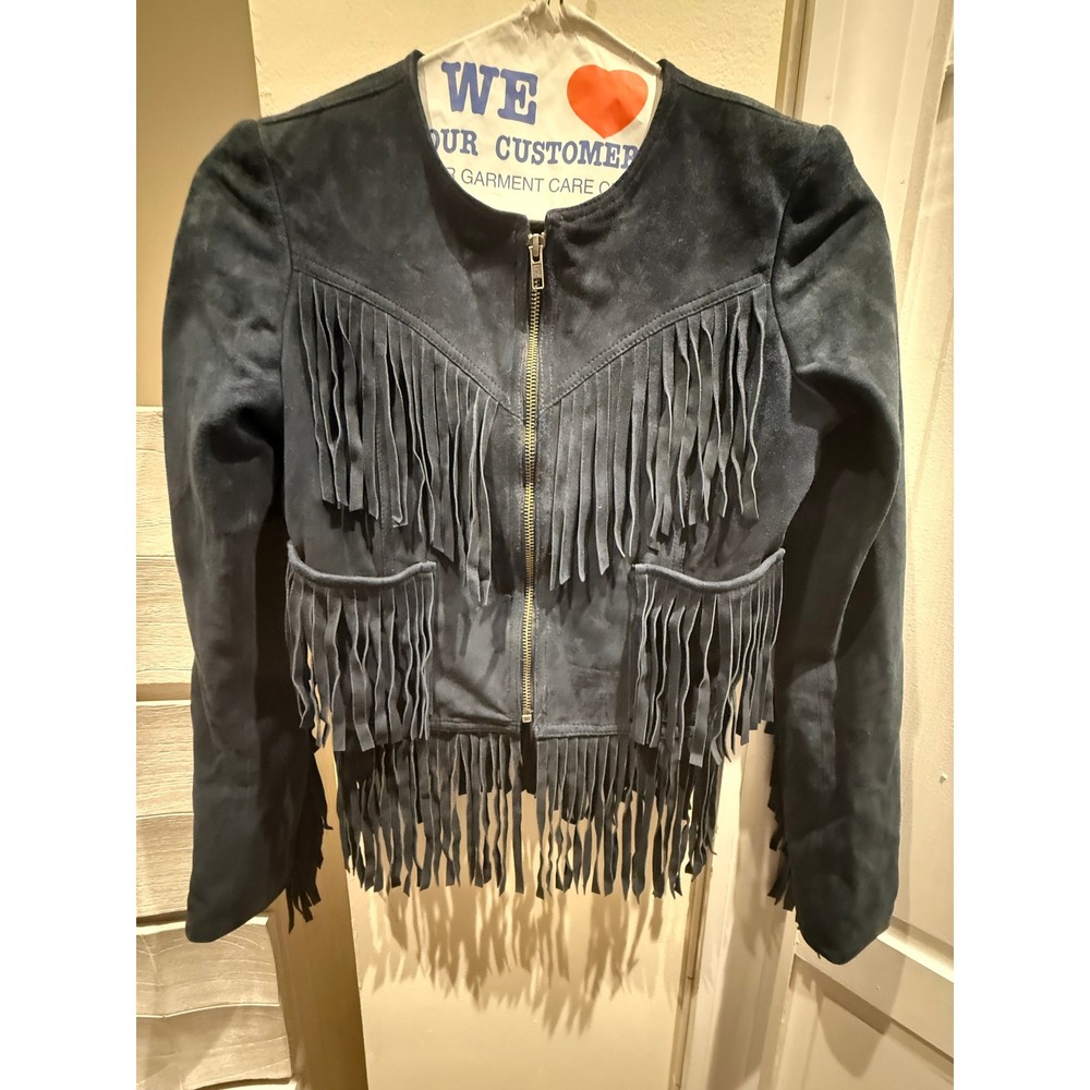 Gryphon New York Black Suede Fringe Jacket Womens Small Cropped Western Boho